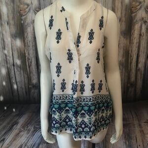 4/$15 SALE Alice Blue Stitch Fix | Boho Flowy Cream and Blue Sheer Tank Blouse